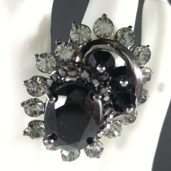 Black Rhinestone Finger Climbing Ring, Gunmetal Gray, Adjustable US Size 7 3/4 - Picture 2 of 11